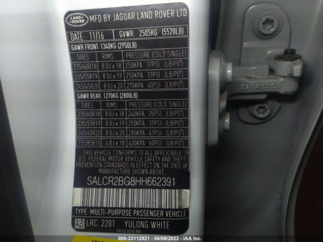 Photo 8 VIN: SALCR2BG8HH662391 - LAND ROVER DISCOVERY SPORT 