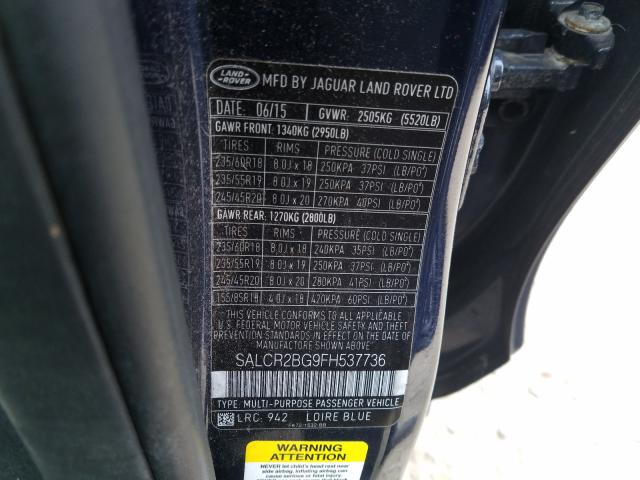 Photo 9 VIN: SALCR2BG9FH537736 - LAND ROVER DISCOVERY SPORT 