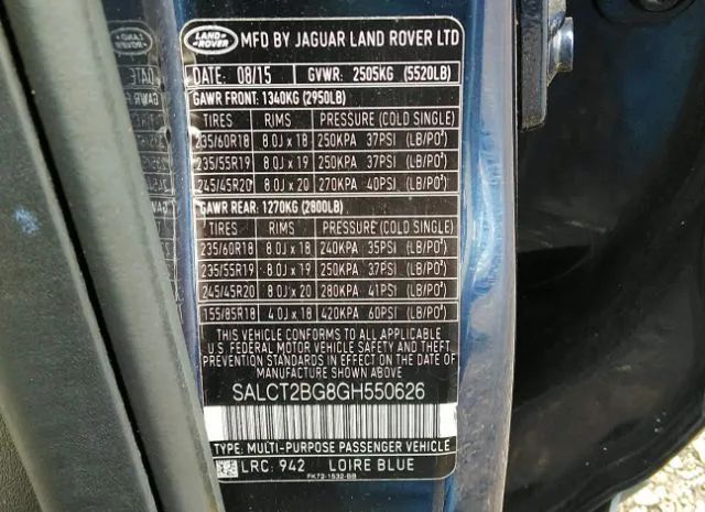 Photo 8 VIN: SALCT2BG8GH550626 - LAND-ROVER DISCOVERY SPORT 