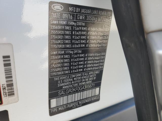 Photo 12 VIN: SALGR2KF0GA315671 - LAND ROVER RANGE ROVE 