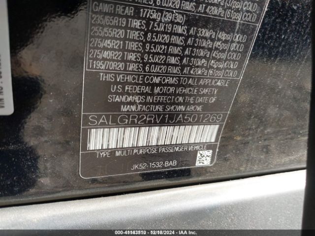 Photo 8 VIN: SALGR2RV1JA501269 - LAND ROVER RANGE ROVER 