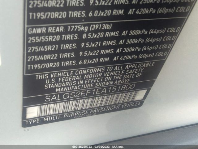 Photo 8 VIN: SALGS2EF1EA151800 - LAND ROVER RANGE ROVER 