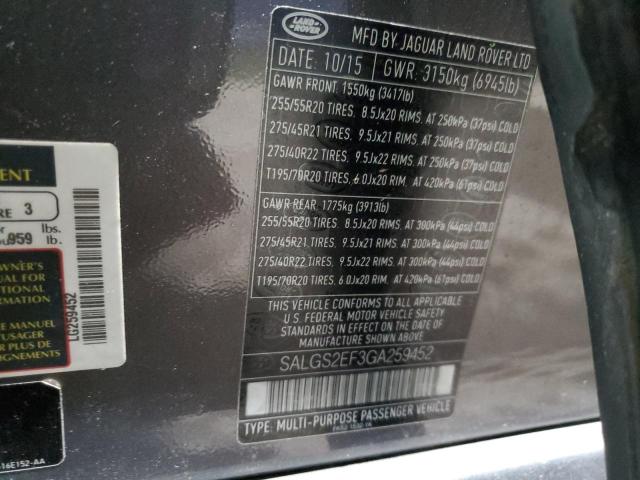 Photo 12 VIN: SALGS2EF3GA259452 - LAND ROVER RANGE ROVE 