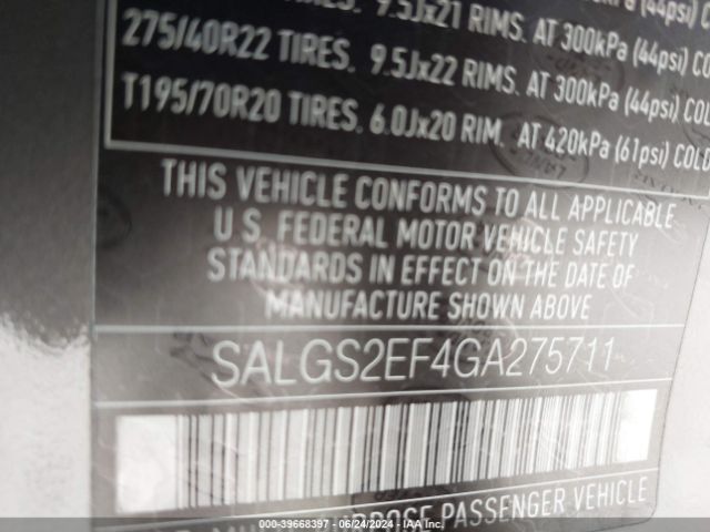 Photo 8 VIN: SALGS2EF4GA275711 - LAND ROVER RANGE ROVER 