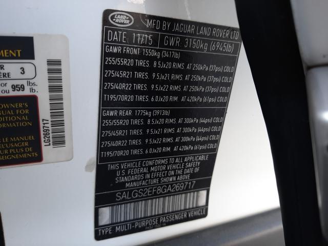 Photo 9 VIN: SALGS2EF8GA269717 - LAND ROVER RANGE ROVE 