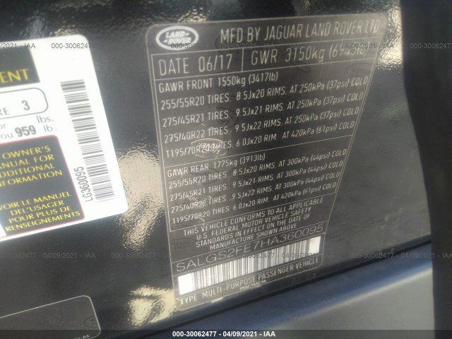 Photo 8 VIN: SALGS2FE7HA360095 - LAND ROVER RANGE ROVER 