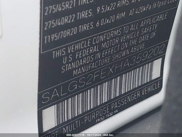 Photo 8 VIN: SALGS2FEXHA359202 - LAND ROVER RANGE ROVER 