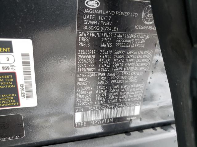 Photo 11 VIN: SALGS2FK2HA375643 - LAND ROVER RANGE ROVE 