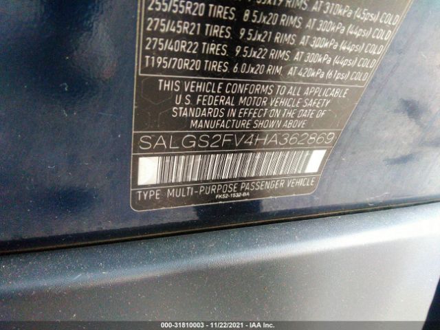 Photo 8 VIN: SALGS2FV4HA362869 - LAND ROVER RANGE ROVER 