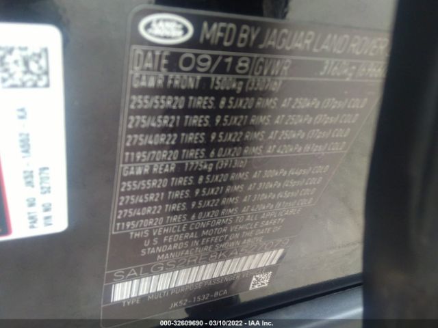 Photo 8 VIN: SALGS2RE8KA527079 - LAND ROVER RANGE ROVER 