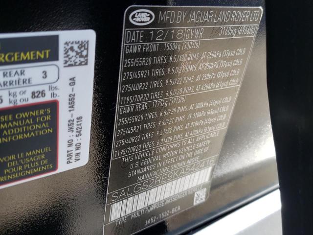 Photo 9 VIN: SALGS2RE9KA542416 - LAND ROVER RANGE ROVE 