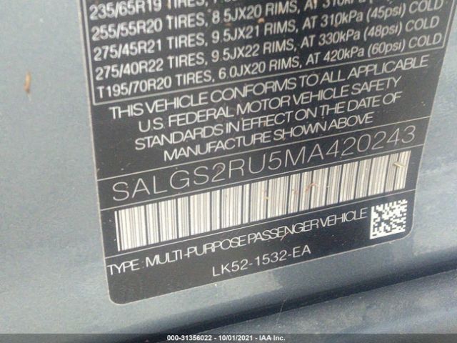 Photo 8 VIN: SALGS2RU5MA420243 - LAND ROVER RANGE ROVER 