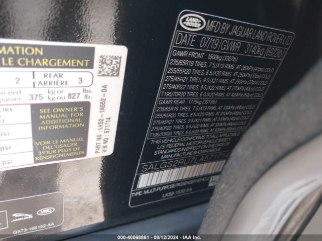 Photo 8 VIN: SALGS2RU7LA571714 - LAND ROVER RANGE ROVER 