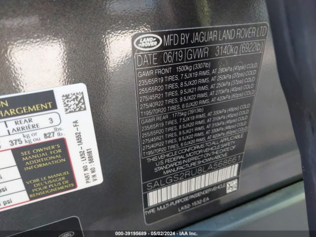 Photo 8 VIN: SALGS2RU8LA568661 - LAND ROVER RANGE ROVER 