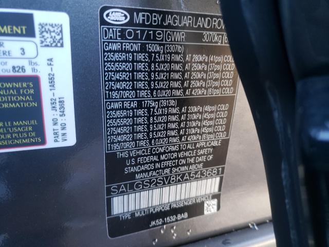 Photo 9 VIN: SALGS2SV8KA543681 - LAND ROVER RANGE ROVE 