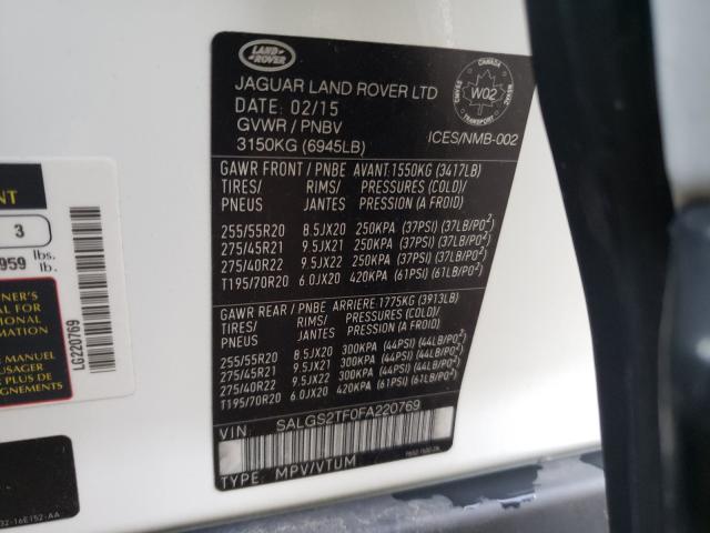 Photo 9 VIN: SALGS2TF0FA220769 - LAND ROVER RANGE ROVE 