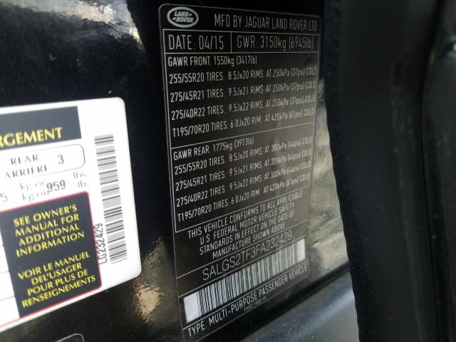 Photo 9 VIN: SALGS2TF3FA232429 - LAND ROVER RANGE ROVE 