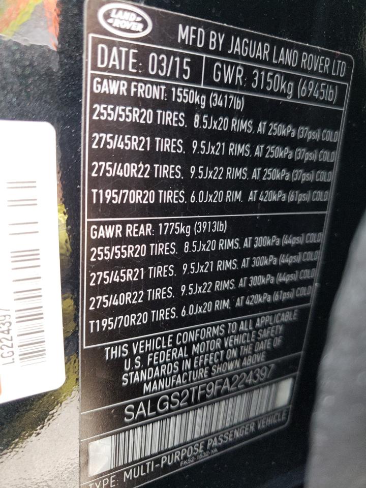 Photo 12 VIN: SALGS2TF9FA224397 - LAND ROVER RANGE ROVER 