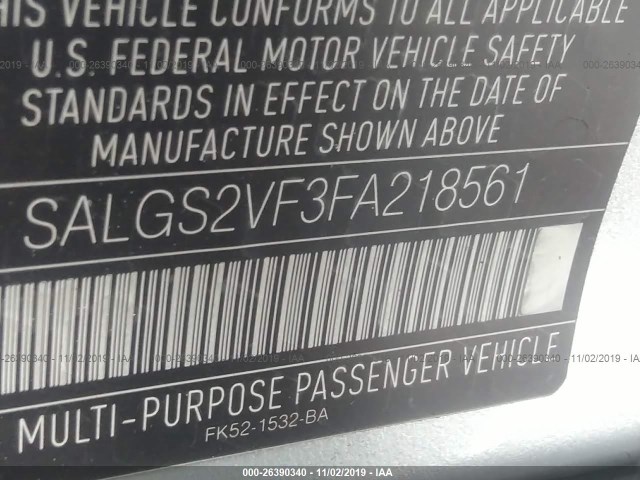 Photo 8 VIN: SALGS2VF3FA218561 - LAND ROVER RANGE ROVER 