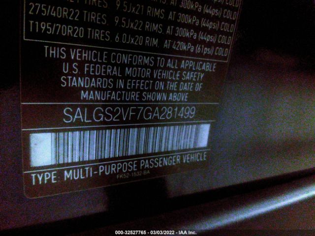 Photo 8 VIN: SALGS2VF7GA281499 - LAND ROVER RANGE ROVER 