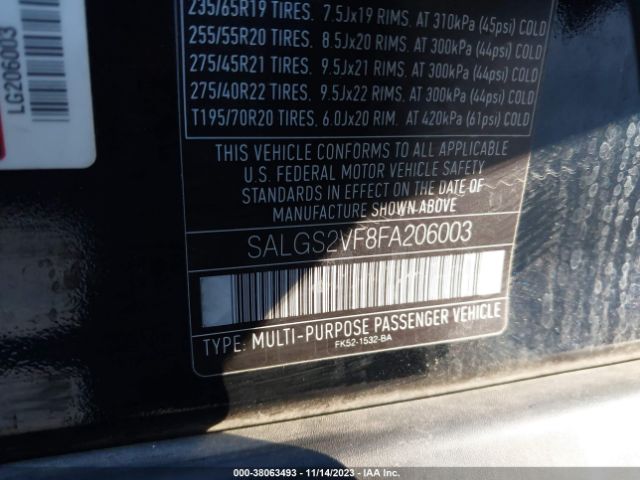 Photo 8 VIN: SALGS2VF8FA206003 - LAND ROVER RANGE ROVER 