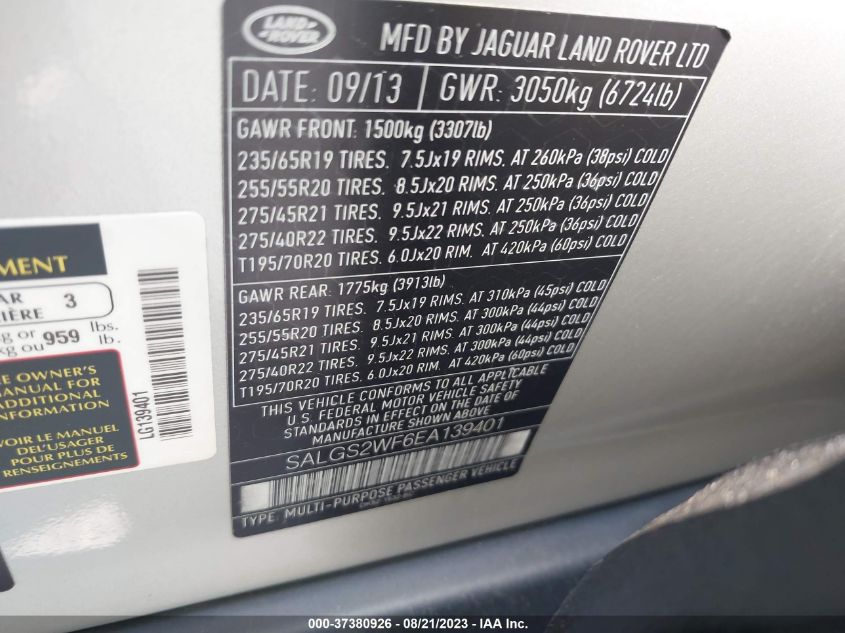 Photo 7 VIN: SALGS2WF6EA139401 - LAND ROVER RANGE ROVER 