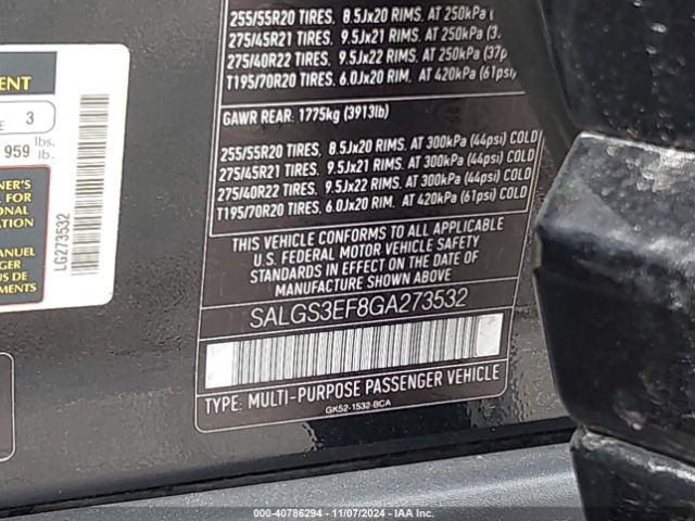 Photo 8 VIN: SALGS3EF8GA273532 - LAND ROVER RANGE ROVER 