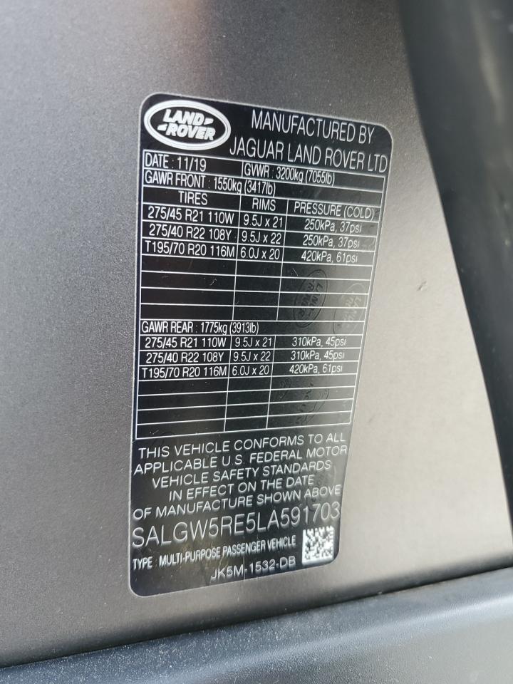 Photo 12 VIN: SALGW5RE5LA591703 - LAND ROVER RANGE ROVER 