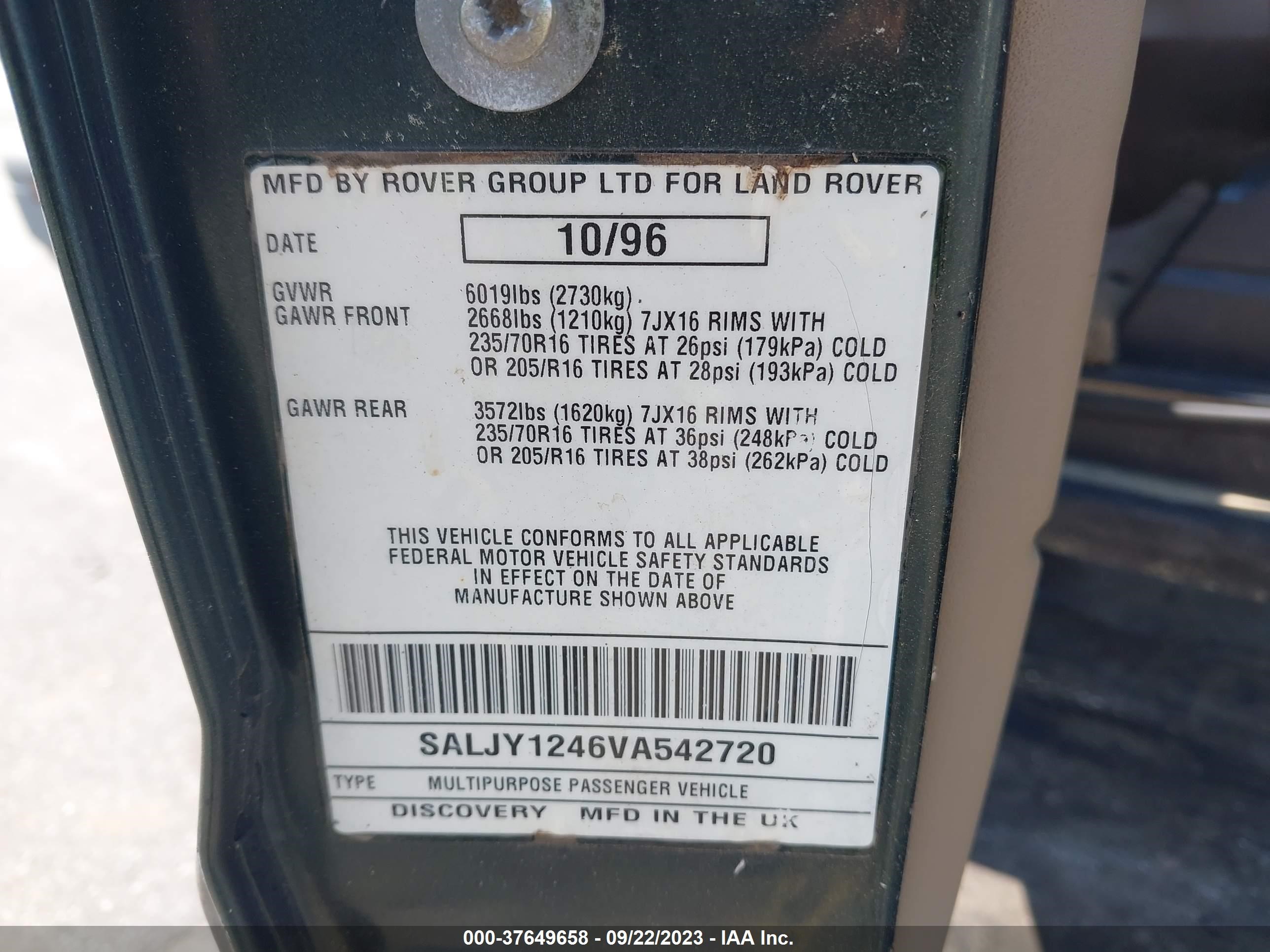 Photo 8 VIN: SALJ41246VA542720 - LAND ROVER DISCOVERY 