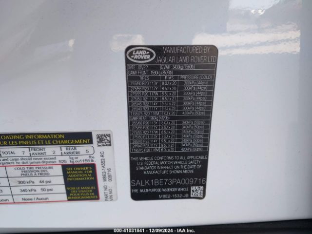 Photo 8 VIN: SALK1BE73PA009716 - LAND ROVER RANGE ROVER 