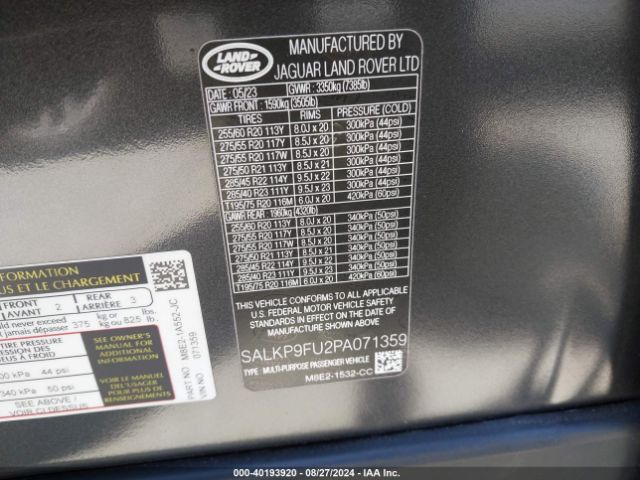 Photo 8 VIN: SALKP9FU2PA071359 - LAND ROVER RANGE ROVER 