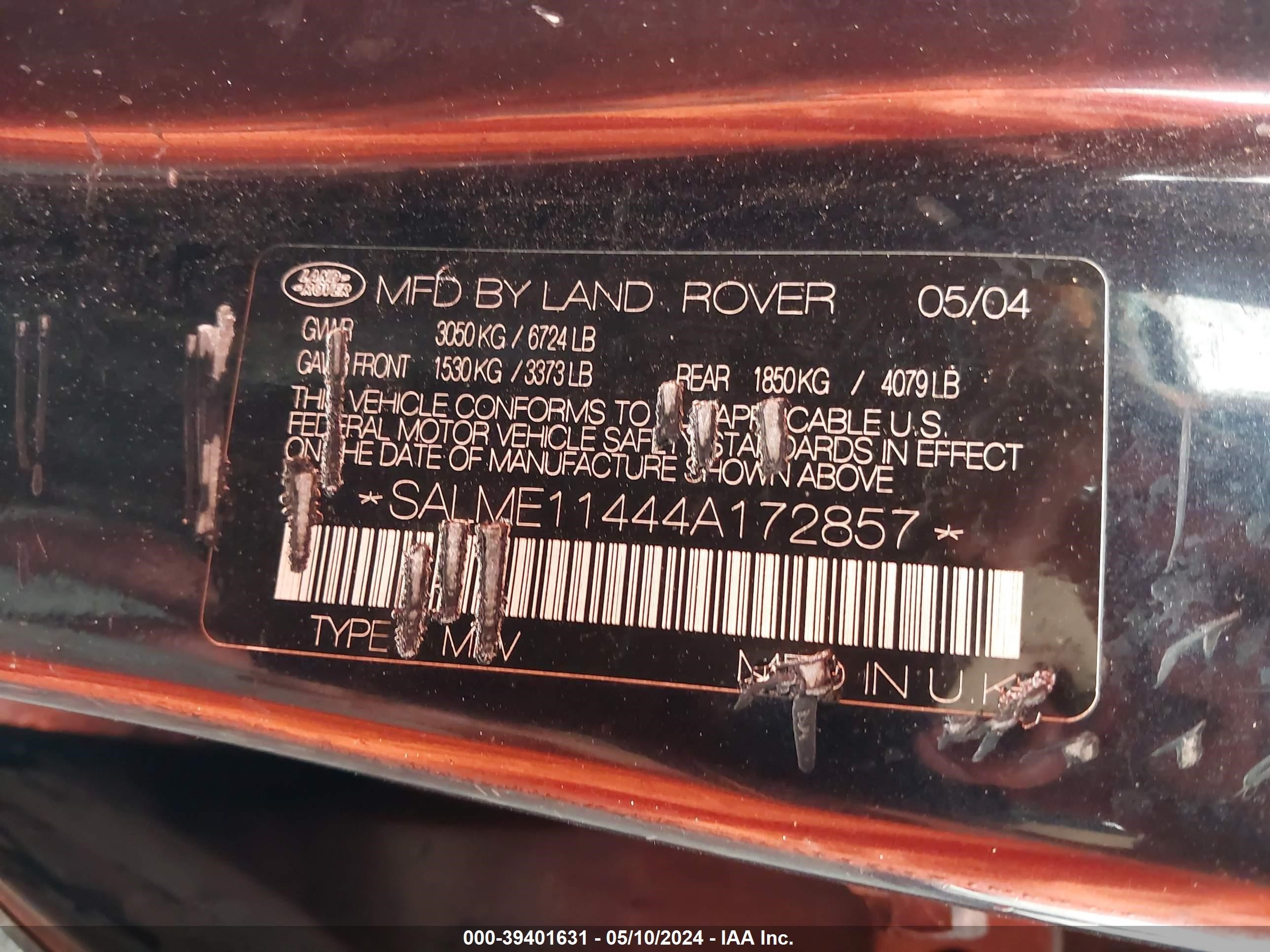 Photo 8 VIN: SALME11444A172857 - LAND ROVER RANGE ROVER 