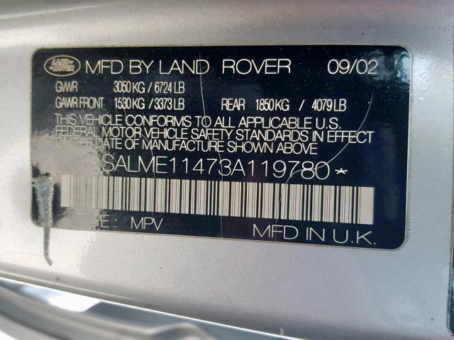 Photo 9 VIN: SALME11473A119780 - LAND ROVER RANGE ROVE 