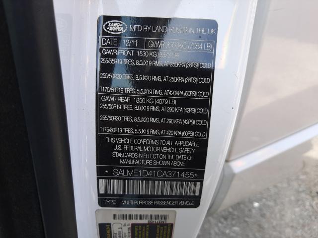 Photo 9 VIN: SALME1D41CA371455 - LAND ROVER RANGE ROVE 