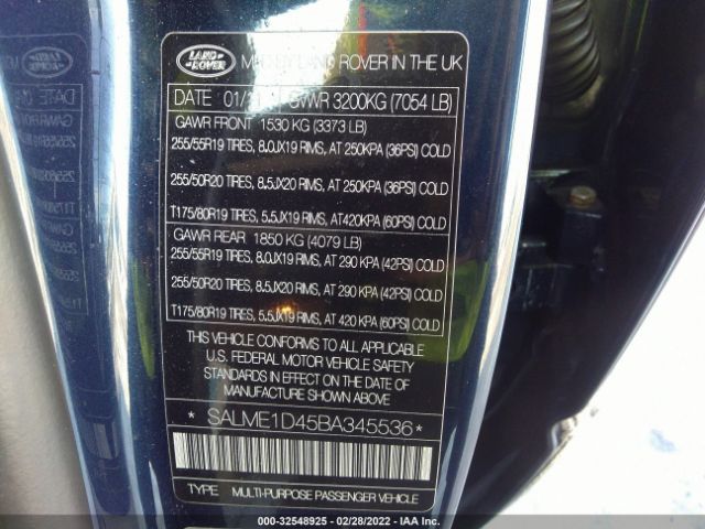 Photo 8 VIN: SALME1D45BA345536 - LAND ROVER RANGE ROVER 