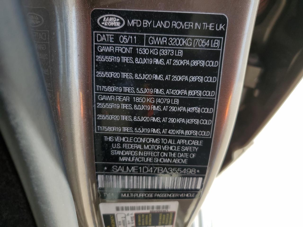 Photo 12 VIN: SALME1D47BA355498 - LAND ROVER RANGE ROVER 