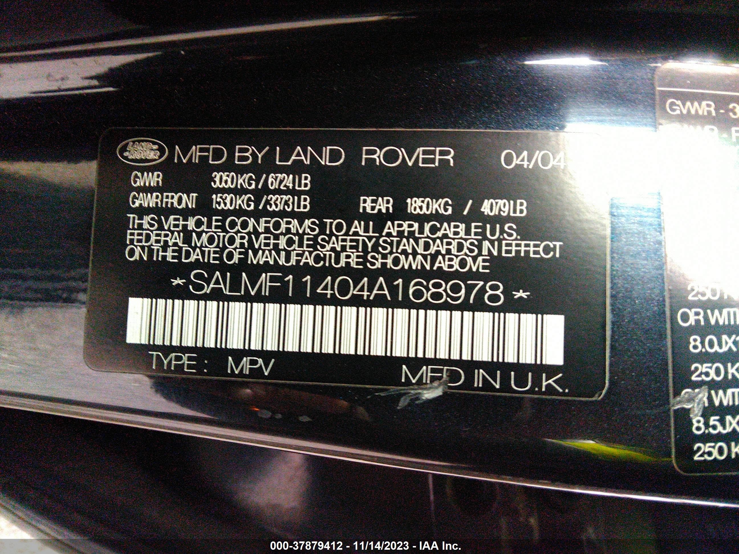 Photo 8 VIN: SALMF11404A168978 - LAND ROVER RANGE ROVER 