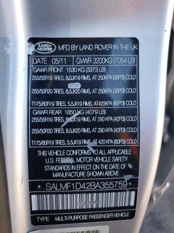 Photo 9 VIN: SALMF1D42BA355759 - LAND ROVER RANGE ROVE 