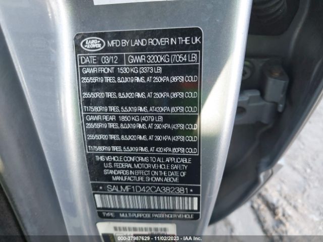 Photo 8 VIN: SALMF1D42CA382381 - LAND ROVER RANGE ROVER 