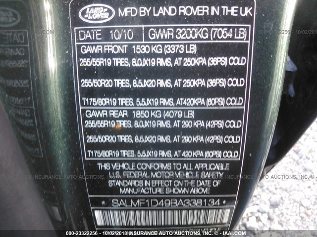 Photo 8 VIN: SALMF1D49BA338134 - LAND ROVER RANGE ROVER 