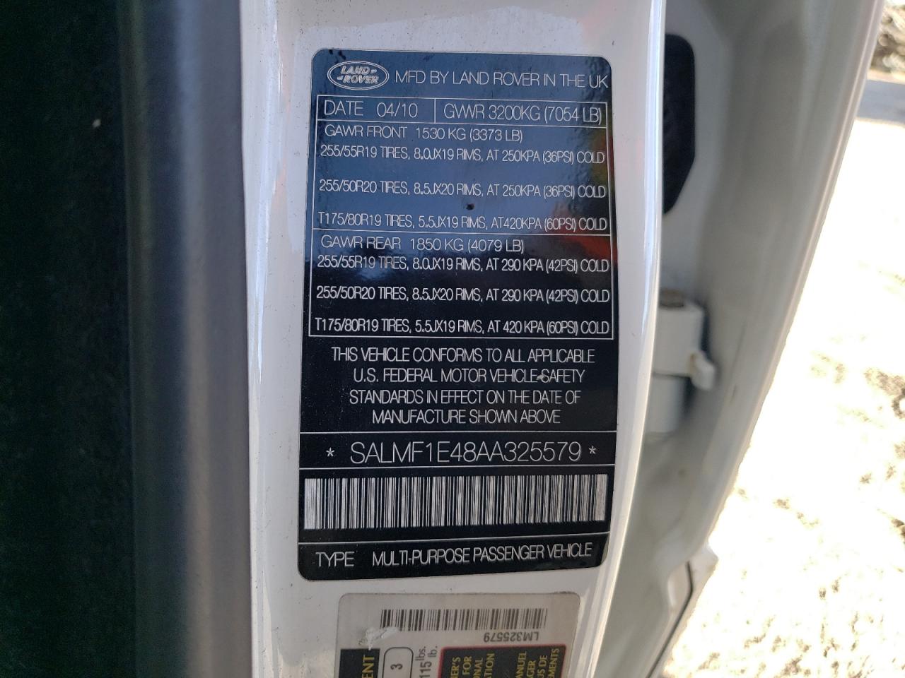 Photo 12 VIN: SALMF1E48AA325579 - LAND ROVER RANGE ROVER 