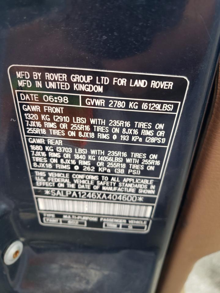 Photo 11 VIN: SALPA1246XA404600 - LAND ROVER RANGE ROVER 