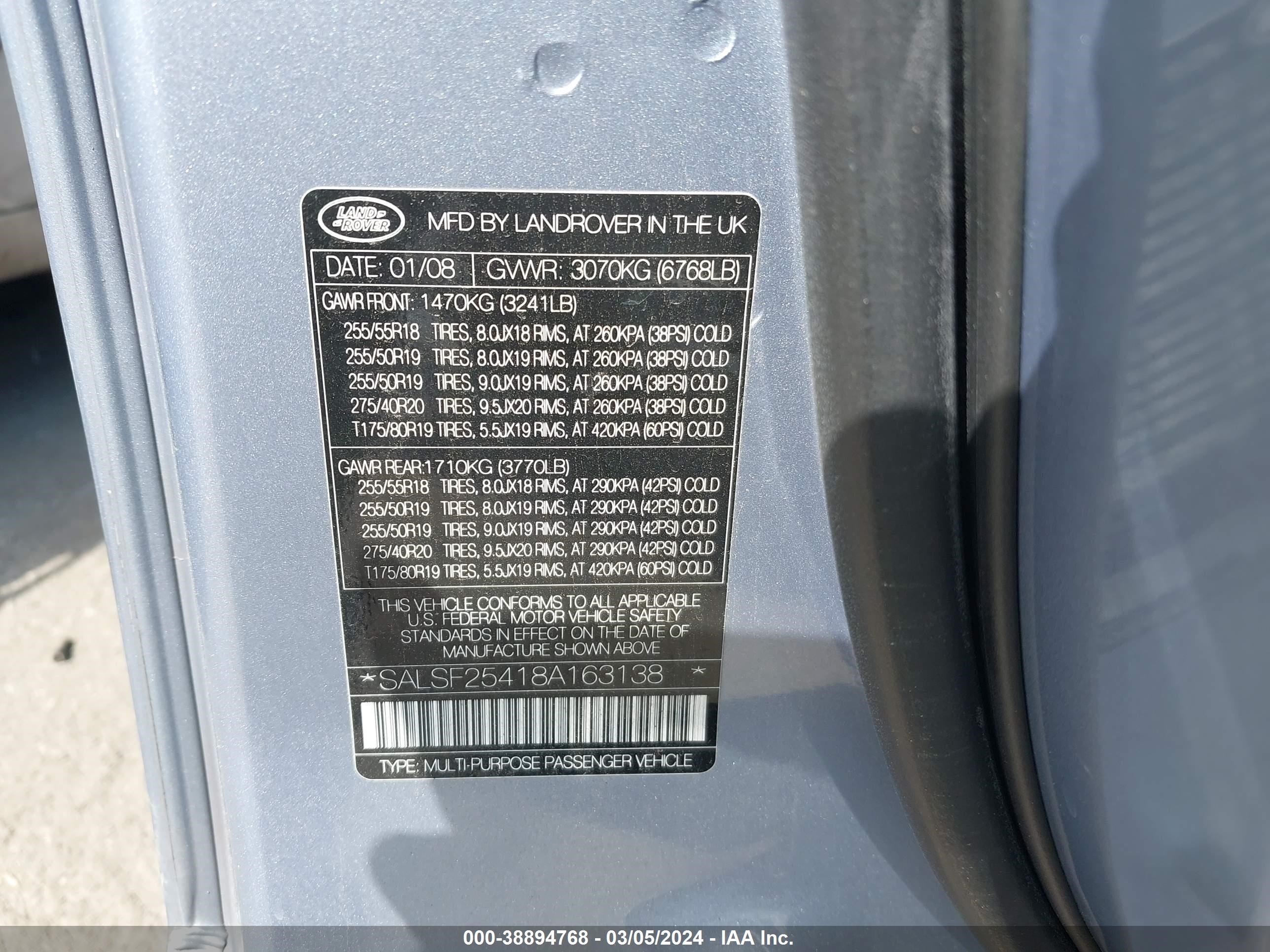 Photo 8 VIN: SALSF25418A163138 - LAND ROVER RANGE ROVER SPORT 