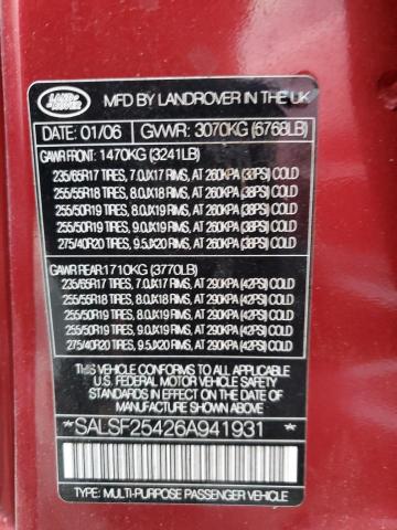 Photo 12 VIN: SALSF25426A941931 - LAND ROVER RANGE ROVE 