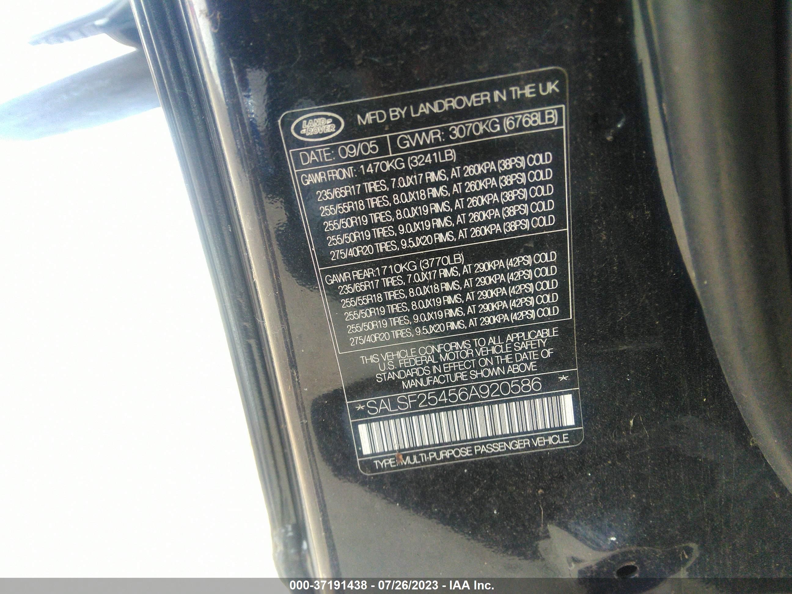 Photo 8 VIN: SALSF25456A920586 - LAND ROVER RANGE ROVER SPORT 