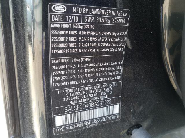 Photo 9 VIN: SALSF2D40BA281223 - LAND ROVER RANGE ROVER SPORT 