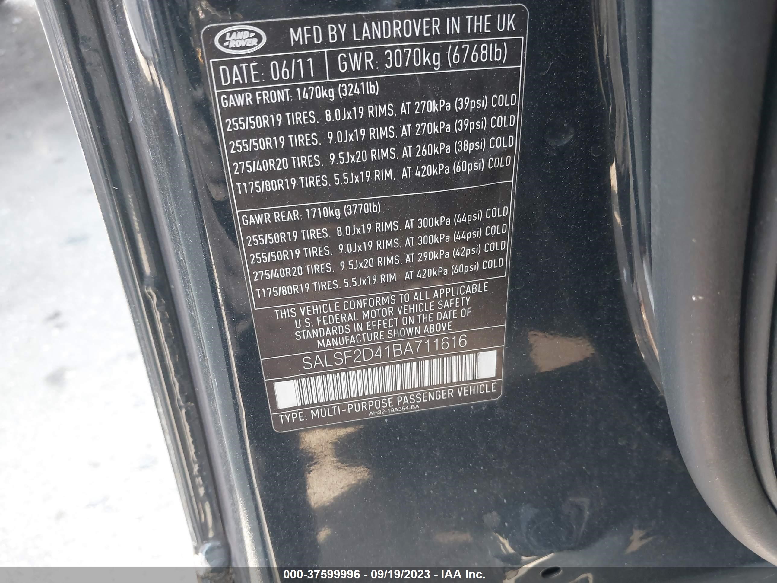 Photo 8 VIN: SALSF2D41BA711616 - LAND ROVER RANGE ROVER SPORT 