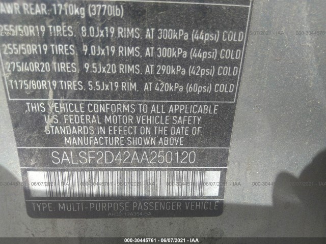 Photo 8 VIN: SALSF2D42AA250120 - LAND ROVER RANGE ROVER SPORT 