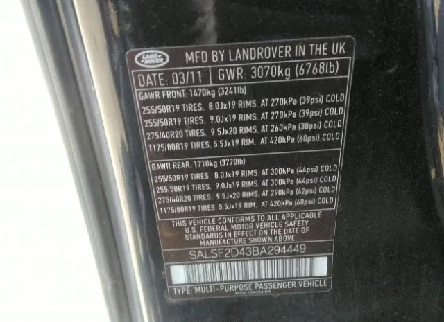 Photo 8 VIN: SALSF2D43BA294449 - LAND ROVER RANGE ROVER SPORT 