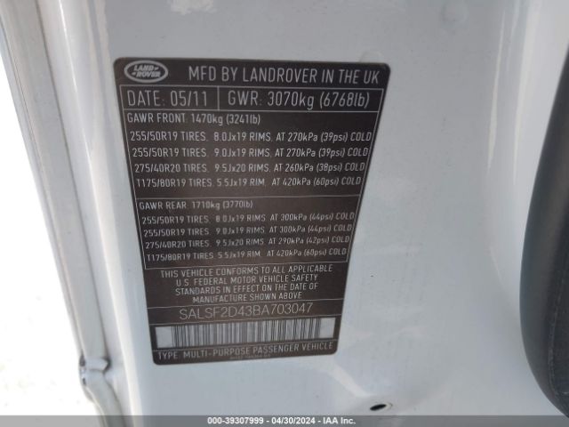 Photo 8 VIN: SALSF2D43BA703047 - LAND ROVER RANGE ROVER SPORT 